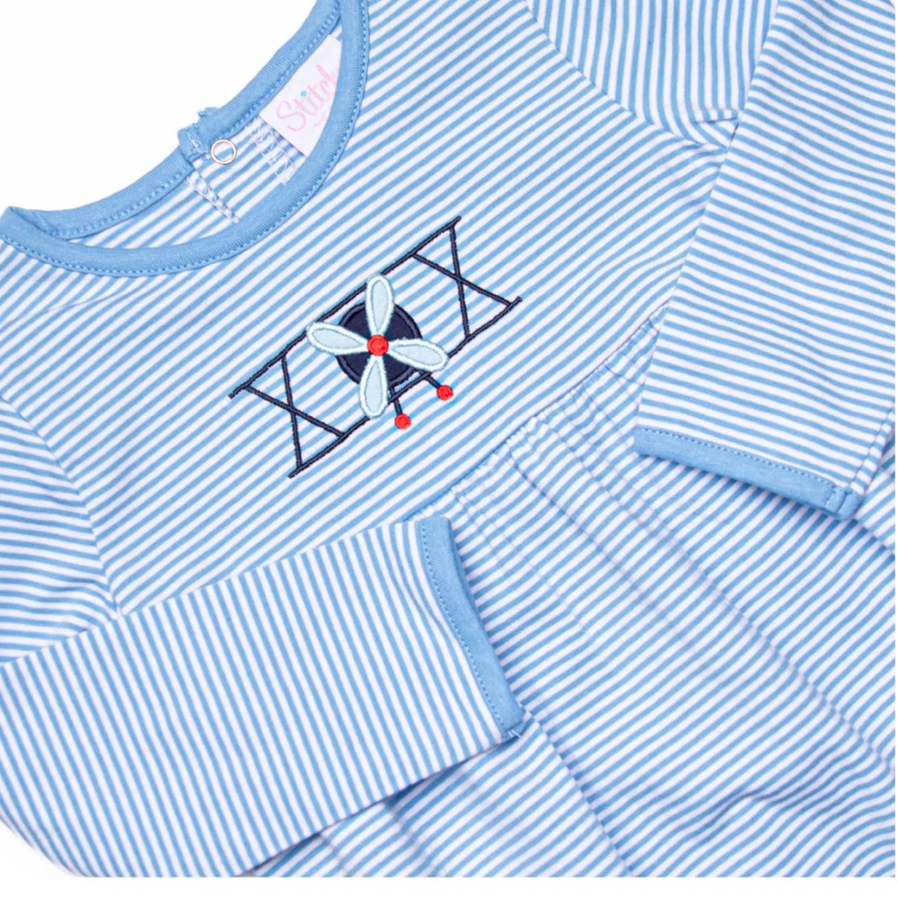 Stitchy Fish 6M Blue Striped Airplane Baby Romper - Picture 7 of 9